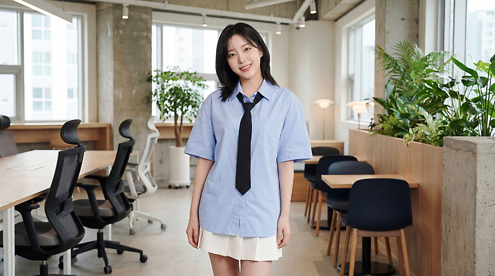 JPG 식물 편집이미지 여자 셔츠 의자 아침 넥타이 미소 사람 사무실 공간 업무 작업 책상 의료성형뷰티 편집실사 AI인물포토 AI콘텐츠 주간 잡화 가구 상의 비즈니스 표정 CG 파일형식 AI포토