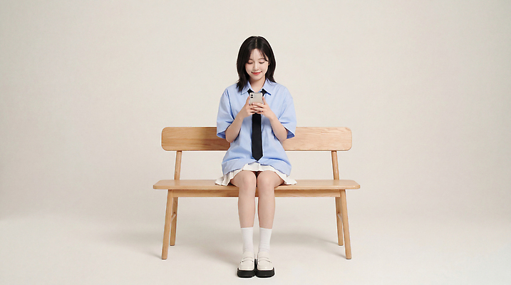 JPG 편집이미지 학생 교복 백그라운드 신발 모션 표정 앉기 스마트폰 소파 즐거움 의료성형뷰티 스타일 편집실사 AI인물포토 AI콘텐츠 옷 감정 의자 핸드폰 스마트기기 CG 파일형식 AI포토