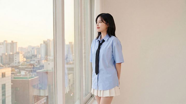 JPG 편집이미지 시선 여학생 교복 창 학교 상상 거리 풍경 건물 학습 방 마음 도시 저녁 창가 의료성형뷰티 편집실사 AI인물포토 AI콘텐츠 학생 건축물 옷 여자 교육 무기 창문 야간 CG 파일형식 AI포토