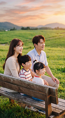 JPG 편집이미지 공원 행복 벤치 가족 자연 웃음 풍경 여름 부모 일몰 모임 오후 의료성형뷰티 편집실사 AI인물포토 AI콘텐츠 계절 공공시설 감정 의자 관계 표정 노을 CG 생태계 파일형식 AI포토