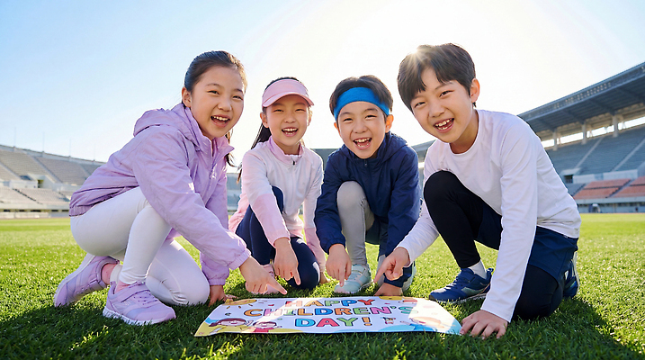 JPG 편집이미지 포스터 어린이 스포츠 모션 웃음 잔디 친구 경기장 운동장 모임 게임 축하 그룹 어린이날 즐거움 의료성형뷰티 편집실사 AI인물포토 AI콘텐츠 식물 기념일 감정 컨셉 스포츠시설 관계 놀이 표정 사람 공간 CG 파일형식 AI포토