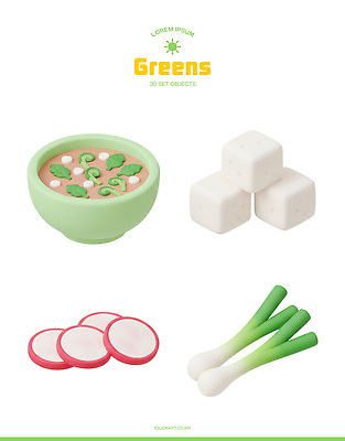 PSD 모델 편집이미지 그릇 디자인 음식 조각 채소 재료 요리 세트 3D 흰색 원형 오브젝트 파 봄나물 편집3D 도형 식기 컬러 디지털합성 나물 파일형식