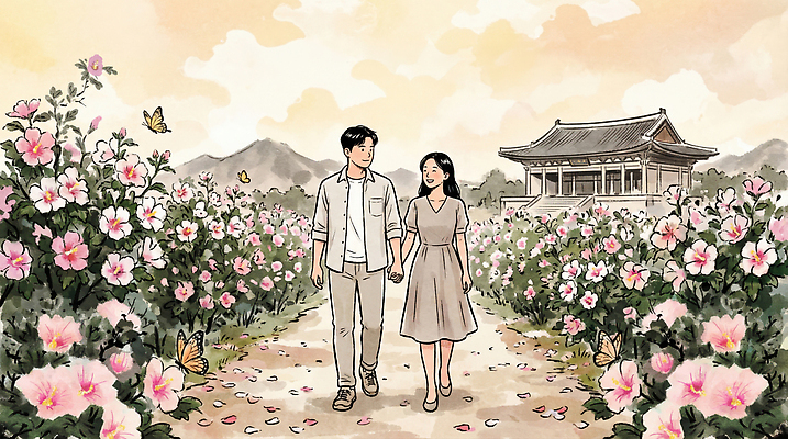 JPG 커플 공원 여자 남자 컬러 나비 고건축 꽃밭 일러스트 자연 하늘 산 거리 풍경 여름 걷기 손잡기 봄 만남 무궁화 독립기념일 뷰티풀 국내일러스트 AI일러스트 AI콘텐츠 건축물 계절 공공시설 기념일 꽃 곤충 컨셉 관계 모션 사람 생태계 독립 파일형식