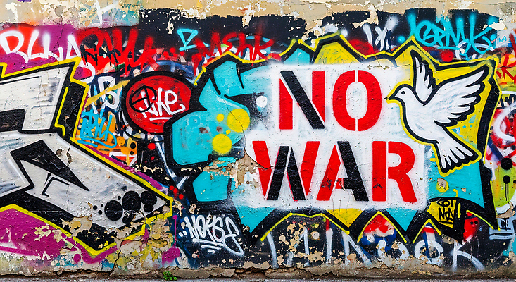 JPG 편집이미지 문화 예술 컬러 거리 평화 표현 도시 메시지 그래피티 벽화 비둘기 전쟁 반대 반전 거리예술 정치 편집실사 AI포토 AI콘텐츠 컨셉 조류 낙서 CG 그림 파일형식