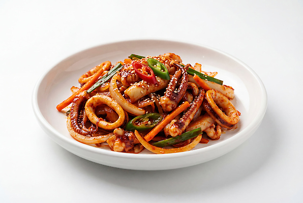 JPG 편집이미지 한식 채소 재료 고추 양파 요리 식사 당근 고명 오징어 매움 볶음 간장 오징어볶음 편집실사 AI포토 AI콘텐츠 음식 연체동물 뿌리채소 수중동물 양념 맛 CG 파일형식