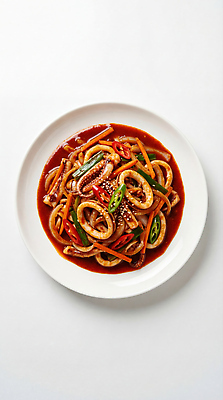 JPG 편집이미지 접시 한식 음식 채소 고추 요리 주방 식사 해산물 국수 매움 볶음 문어 다진마늘 오징어볶음 편집실사 AI포토 AI콘텐츠 식기 연체동물 수중동물 면류 맛 CG 파일형식