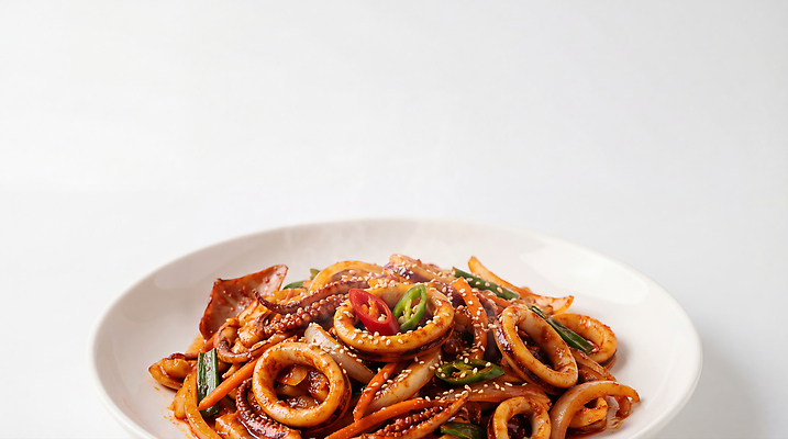 JPG 편집이미지 접시 한식 채소 재료 고추 식탁 요리 식사 맛 해산물 오징어 볶음 레시피 오징어볶음 참깨 편집실사 AI포토 AI콘텐츠 식기 음식 컨셉 탁자 연체동물 수중동물 CG 깨 파일형식