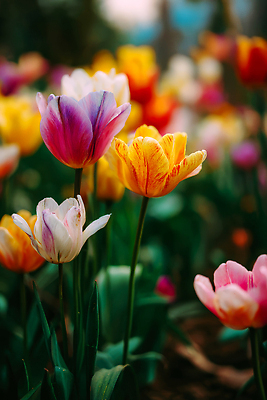 JPG 식물 편집이미지 꽃 화초 컬러 꽃밭 자연 풍경 정원 봄 산책 튤립 원예 정원가꾸기 편집실사 AI컴퓨터그래픽 AI콘텐츠 계절 휴식 취미 CG 생태계 파일형식