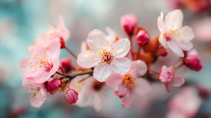 JPG 식물 편집이미지 계절 꽃잎 꽃 분홍색 잎 자연 날씨 따뜻함 노란색 봄 벚꽃 수술 가지치기 편집실사 AI컴퓨터그래픽 AI콘텐츠 컬러 CG 생태계 원예 파일형식