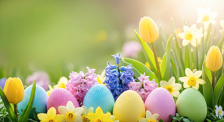 JPG 식물 편집이미지 꽃 컬러 자연 하늘 생명 장식 햇빛 정원 알 봄 튤립 데이지 부활절계란 수선화 편집실사 AI컴퓨터그래픽 AI콘텐츠 계절 부활절 태양 계란 CG 생태계 파일형식