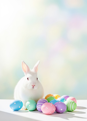 JPG 동물 편집이미지 계절 컬러 백그라운드 모션 장식 귀여움 계란 봄 흰색 토끼 관찰 부활절계란 장면 부드러움 파스텔 편집실사 AI컴퓨터그래픽 AI콘텐츠 컨셉 포유류 학용품 부활절 반려동물 알 감각 CG 파일형식