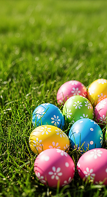 JPG 편집이미지 전통 음식 컬러 꽃무늬 가족 자연 놀이 부활절 이벤트 잔디 장식 계란 축제 봄 부활절계란 편집실사 AI컴퓨터그래픽 AI콘텐츠 식물 계절 기념일 꽃 무늬 관계 알 CG 생태계 파일형식