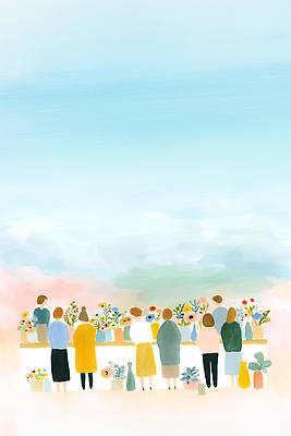 JPG 식물 손 꽃 분홍색 꽃다발 하늘색 백그라운드 일러스트 모션 탁자 대화 사람 여러명 장식 정원 작업 꽃집 그림 원예 창의성 플로리스트 국내일러스트 AI일러스트 AI콘텐츠 직업 컬러 가구 다수 말하기 취미 신체부위 파란색 상점 파일형식