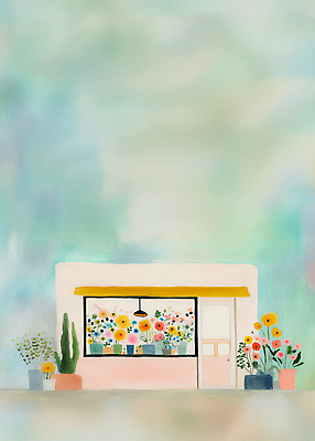 JPG 식물 디자인 외관 꽃 화분 예술 컬러 일러스트 창문 자연 풍경 일상 장식 판매 상점 전시 공간 꽃집 그림 오후 국내일러스트 AI일러스트 AI콘텐츠 라이프 생태계 파일형식