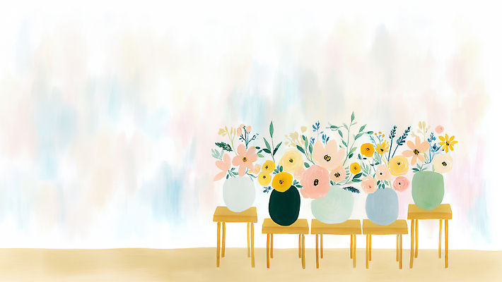 JPG 식물 디자인 사계절 꽃 화분 예술 컬러 백그라운드 일러스트 자연 탁자 실내 생활 장식 공간 분위기 꽃집 화사함 조화 뷰티풀 색감 창의성 국내일러스트 AI일러스트 AI콘텐츠 계절 가구 컨셉 내부 상점 생태계 파일형식