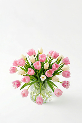 JPG 식물 편집이미지 꽃 분홍색 꽃다발 자연 생명 유리병 장식 인테리어 정원 꽃병 봄 튤립 흰색 뷰티풀 편집실사 AI포토 AI콘텐츠 디자인 계절 컬러 병_용기 CG 생태계 파일형식