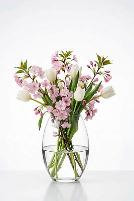 JPG 식물 편집이미지 꽃 분홍색 자연 탁자 생명 조명 장식 세로 인테리어 꽃병 튤립 벚꽃 흰색 수분_꽃가루 편집실사 AI포토 AI콘텐츠 디자인 컬러 가구 CG 생태계 파일형식