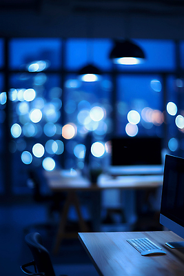 JPG 편집이미지 창 조명 빛 컴퓨터 사무실 도시 업무 작업 사무 저녁 책상 야근 경관 편집실사 AI포토 AI콘텐츠 무기 가구 비즈니스 풍경 전자제품 야간 CG 파일형식