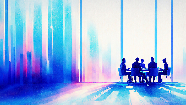 JPG 컬러 일러스트 모션 회의 커뮤니케이션 수채화 아이디어 형상 대화 그림자 사람 앉기 빛 사무실 반사 공간 그룹 계획 집중 국내일러스트 AI일러스트 AI콘텐츠 컨셉 비즈니스 말하기 파일형식