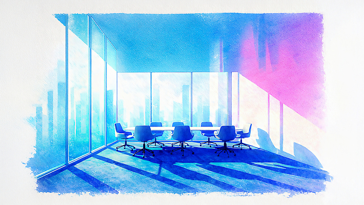 JPG 분홍색 의자 일러스트 창문 탁자 회의 수채화 직장 그림자 건물 파란색 빛 사무실 공간 도시 업무 회의실 모던 준비 시야 국내일러스트 AI일러스트 AI콘텐츠 건축물 컬러 가구 회사 비즈니스 작업 파일형식