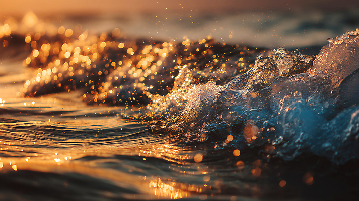 JPG 편집이미지 파도 바다 컬러 모션 자연 풍경 물 여름 반짝임 햇빛 노을 일몰 금색 물방울 수면 편집실사 AI포토 AI콘텐츠 자연요소 계절 태양 CG 생태계 파일형식