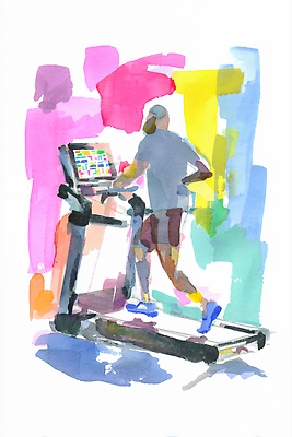 JPG 라이프스타일 남자 스포츠 컬러 백그라운드 다이어트 일러스트 건강 운동복 운동 걷기 건강관리 운동기구 헬스 힘 집중 체육관 유산소운동 습관 트레드밀 국내일러스트 AI일러스트 AI콘텐츠 옷 컨셉 모션 관리 사람 생활 런닝머신 파일형식