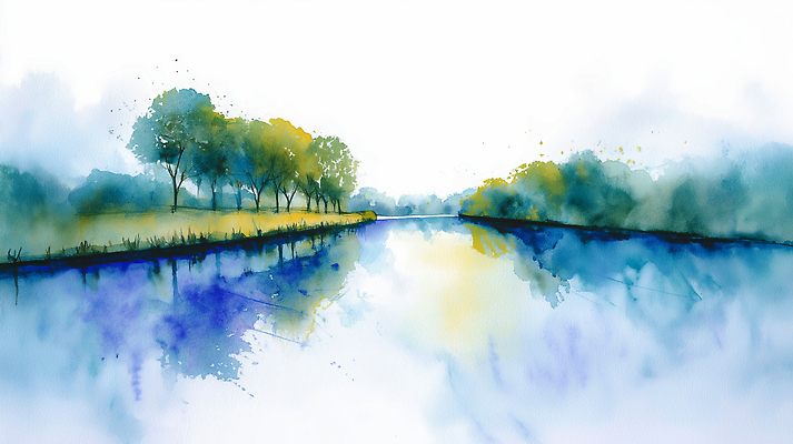 JPG 나무 식물 여유 예술 컬러 백그라운드 일러스트 자연 하늘 바람 수채화 풍경 물 여름 강 반사 일출 고요 연못 물가 수면 그림 풍경화 국내일러스트 AI일러스트 AI콘텐츠 자연요소 계절 감정 날씨 노을 생태계 파일형식