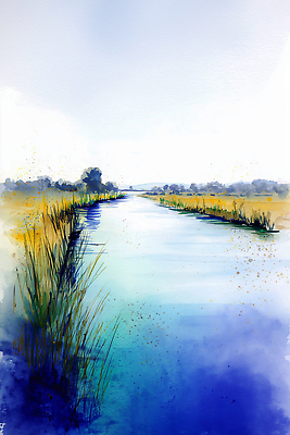 JPG 나무 식물 예술 일러스트 자연 하늘 날씨 수채화 풍경 초원 초록색 여름 강 환경 시골 물가 숲 그림 풍경화 국내일러스트 AI일러스트 AI콘텐츠 계절 컬러 생태계 파일형식