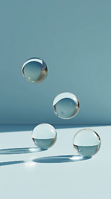 JPG 편집이미지 디자인 백그라운드 탁자 그림자 장식 파란색 빛 반사 원형 투명 구슬 오브젝트 기하학 이미지편집 AI컴퓨터그래픽 AI콘텐츠 도형 컬러 가구 무늬 파일형식