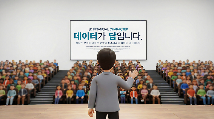 PSD 편집이미지 교육 비즈니스 회의 3D캐릭터 여러명 경제 스크린 자료 정보 무대 발표 군중 강의 내용 편집3D 캐릭터 다수 사람 3D 파일형식