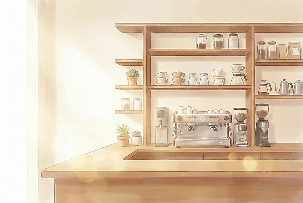 JPG 식물 디자인 여유 커피 음료 일러스트 재료 선반 주방 기계 공간 카페 도구 작업 바 분위기 편안함 커피잔 서비스 커피용품 국내일러스트 AI일러스트 AI콘텐츠 감정 가구 컨셉 잔 상점 감각 오브젝트 파일형식