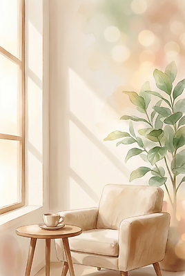 JPG 식물 디자인 창 커피 의자 일러스트 가정 탁자 휴식 실내 따뜻함 햇빛 공간 카페 방 원형 커피잔 주말 홈카페 안락 차분 국내일러스트 AI일러스트 AI콘텐츠 도형 무기 음료 가구 컨셉 잔 내부 태양 상점 파일형식