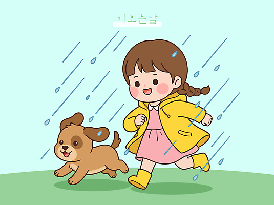 동물 어린이 일러스트 모션 놀이 웃음 풍경 초원 친구 노란색 물방울 아기 비 개 강아지 작음 즐거움 우비 놀기 국내일러스트 AI파일 자연요소 옷 감정 컬러 포유류 관계 날씨 표정 사람 반려동물 크기 파일형식 벡터
