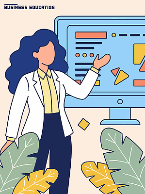 도형 식물 디자인 여자 교육 컬러 일러스트 비즈니스 그래프 설명 사람 학습 컴퓨터 디지털 스크린 자료 정보 비즈니스우먼 발표 과제 국내일러스트 AI파일 모션 전자제품 직장인 파일형식 벡터