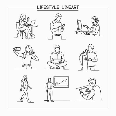 라이프스타일 음악 라인일러스트 일러스트 모션 기술 대화 사람 노트북 스마트폰 컴퓨터 업무 발표 그룹 영상 통화 국내일러스트 AI파일 문화예술 말하기 생활 전자제품 핸드폰 스마트기기 작업 파일형식 벡터