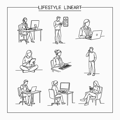 라이프스타일 라인일러스트 일러스트 모션 회의 집게 실험 대화 사람 책 노트북 전자제품 컴퓨터 사무실 모니터 시간 작업 편안함 그림 문서 통화 국내일러스트 AI파일 비즈니스 말하기 생활 감각 파일형식 벡터