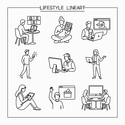 학생 라이프스타일 디자인 라인일러스트 일러스트 모션 회의 협력 기술 사람 일상 생활 노트북 학습 컴퓨터 태블릿 디지털 작업 직장인 소통 프로그래밍 상호작용 국내일러스트 AI파일 직업 교육 컨셉 비즈니스 라이프 전자제품 스마트기기 개발 파일형식 벡터