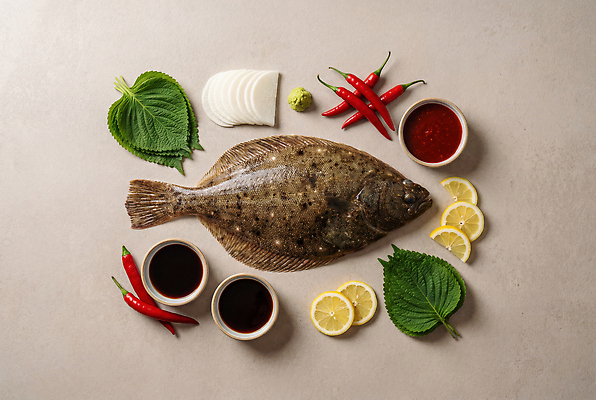 JPG 편집이미지 채소 재료 고추 요리 식사 신선 양념 맛 민물고기 레몬 해산물 준비 담기 간장 광어회 편집실사 AI포토 AI콘텐츠 컨셉 과일 모션 어류 생선회 CG 파일형식