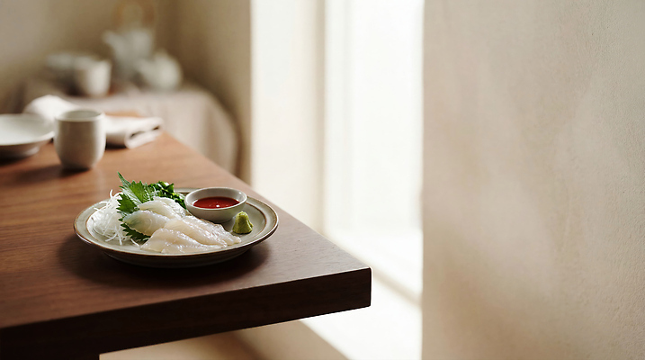 JPG 편집이미지 접시 한식 음식 탁자 일상 햇빛 식사 회 신선 고추냉이 창가 해산물 장면 광어회 편집실사 AI포토 AI콘텐츠 식기 가구 창문 라이프 태양 생선회 양념 CG 파일형식