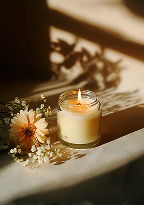 JPG 식물 편집이미지 꽃 촛불 자연 탁자 유리병 조명 그림자 빛 인테리어 분위기 오브젝트 향초 편집실사 AI포토 AI콘텐츠 디자인 가구 컨셉 초 병_용기 CG 생태계 파일형식