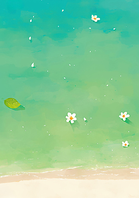 JPG 식물 꽃 물결 바다 일러스트 자연 하늘 나뭇잎 풍경 일상 여름 파란색 햇빛 봄 물방울 수면 수중식물 장면 조용 국내일러스트 AI일러스트 AI콘텐츠 계절 컬러 잎 라이프 물 태양 생태계 파일형식