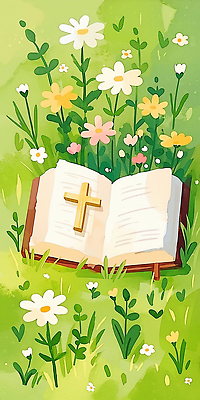 JPG 식물 꽃 기독교 종교 컬러 십자가 일러스트 자연 초원 라이프 책 독서 정원 성경 장면 경전 뷰티풀 국내일러스트 AI일러스트 AI콘텐츠 종교용품 생활 생태계 파일형식