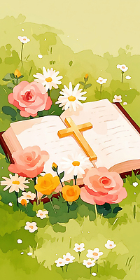 JPG 꽃 기독교 종교 십자가 꽃밭 일러스트 자연 초원 초록색 여름 장미 평화 성경 기도 기독교인 데이지 국내일러스트 AI일러스트 AI콘텐츠 식물 계절 컬러 컨셉 종교용품 생태계 파일형식