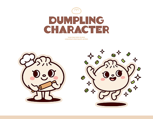 캐릭터 디자인 음식 일러스트 재료 주방용품 요리 주방 식사 춤 즐거움 만두 밀대 일러캐릭터 AI파일 감정 생활용품 문화예술 파일형식 벡터