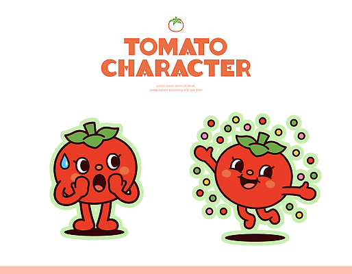 캐릭터 감정 컨셉 농업 채소 표정 파일형식 벡터 토마토 놀람 기쁨 그래픽 디자인 컬러 농장 과일 식물 귀여움 모션 표현 일러스트 일러캐릭터 AI파일 토마토캐릭터