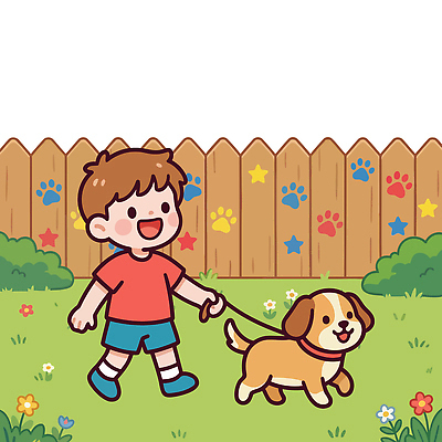 꽃 행복 별 반려견 어린이 일러스트 모션 자연 친구 담장 반려동물 정원 산책 도전 짐 게임 개 놀이터 발자국 주말 놀기 국내일러스트 AI파일 자연요소 식물 동물 감정 포유류 관계 자국 놀이 휴식 사람 생태계 파일형식 벡터
