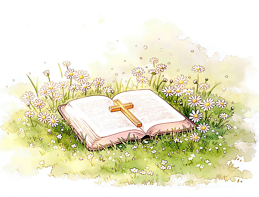 JPG 나무 꽃 종교 종이 백그라운드 십자가 일러스트 자연 잔디 라이프 책 햇빛 믿음 성경 봄 성장 기도 데이지 예배 뷰티풀 평원 국내일러스트 AI일러스트 AI콘텐츠 식물 계절 감정 종교용품 생활 태양 생태계 파일형식