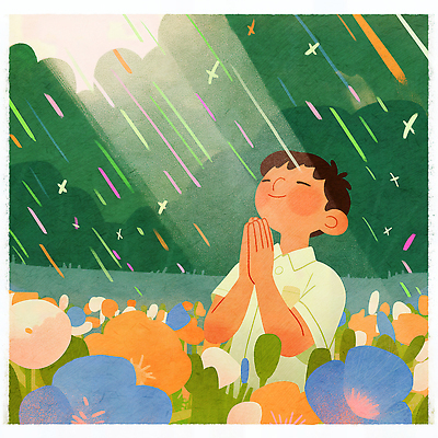 JPG 식물 행복 감정 어린이 컬러 꽃밭 일러스트 모션 자연 풍경 소년 초원 일상 여름 햇빛 희망 꿈 기도 마음 표현 즐거움 국내일러스트 AI일러스트 AI콘텐츠 계절 남자 꽃 사람 라이프 태양 생태계 파일형식
