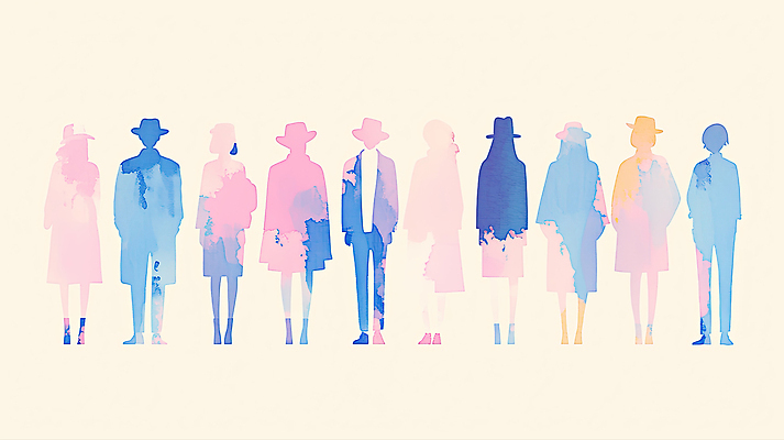 JPG 디자인 옷 실루엣 예술 컬러 백그라운드 일러스트 수채화 거리 그림자 사람 다양 표현 그룹 제사 스타일 국내일러스트 AI일러스트 AI콘텐츠 다수 촬영기법 전통의례 파일형식