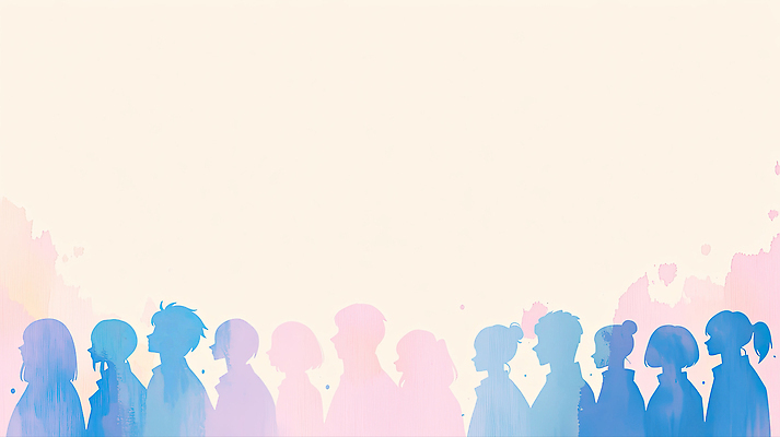 JPG 실루엣 컬러 백그라운드 일러스트 청소년 수채화 대화 사람 소녀 소년 가로 세로 머리 스탠드 그림 턱수염 그라데이션 조화 나란히 스타일 국내일러스트 AI일러스트 AI콘텐츠 여자 남자 어린이 조명 수염 촬영기법 말하기 신체부위 파일형식